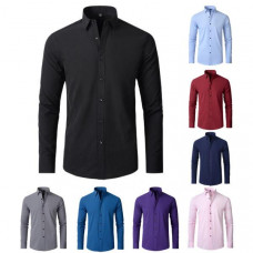 Stretch Wrinkle Men's Long Sleeve Shirt Classic Fit Button Premium Dress Shirt