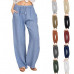 Women's Summer Drawstring Waist Wide Leg Loose Cotton Linen Palazzo Pants