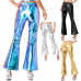 Women's Metallic Pants & Crop Glossy Sparkly Loose Flared Bell Bottom Trousers