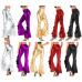 Womens Trousers Fashion Ruffle Leather Pants Metallic Flared Motocycle Tights