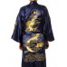 Silky Satin Robe Traditional Embroidery Dragon Kimono Bath Gown Loose Bathrobes