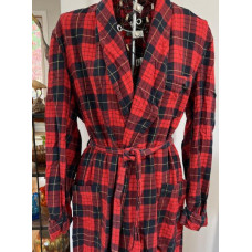 Men’s Vintage 50’s Bath Robe Red Black Plaid One Size Cotton Flannel