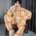 Men's Zipper Cardigan Pajamas Set Winter Plush Thickened Warm High Collar Pyjama