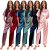 Women's Satin Silk Pajamas Set Short Sleeve Shirt With Long Pants Loungewear Set