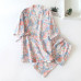 Japanese Harajuku 100% Gauze Cotton Kimono Pajamas Top+Pants Women Nightgown Set