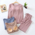 Modal Pants Solid Long Sleeve Top Sleepwear Women Lounge Inner Bra Pajamas Set