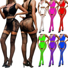 Women's Sexy Babydolls Thigh High Stockings Lingerie Set Sleeveless Nightwear 