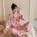 Women's Silk Satin Pajamas Set Long Sleeve Cute Print Sleepwear Loungewear Charm