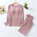 Modal Pants Solid Long Sleeve Top Sleepwear Women Lounge Inner Bra Pajamas Set