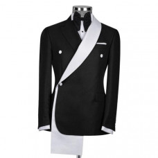 Fashion Groom Suit Black and White Color Blocking Suit Party Wedding Custom