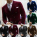 Burgundy Velvet Mens Suit Double Breasted Smoking Jackets Dinner Blazers Tuxedos