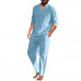 Men Henley Shirt Long Pieces Cotton Linen Set Sleeve And Casual Beach Pants